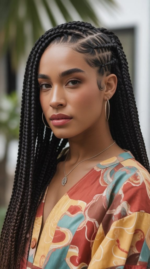 Boho Side Part Braids with Vintage-Inspired Waves