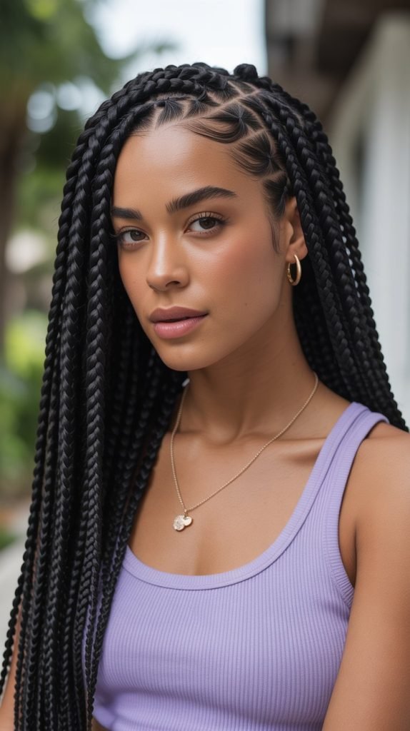 Chunky Side Part Jumbo Knotless Braids with Natural Movement