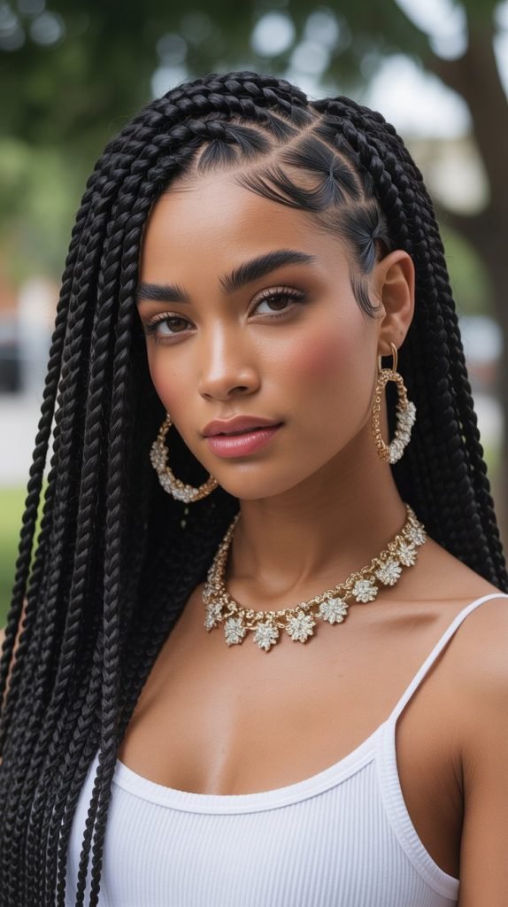 Jumbo Knotless Braids with Side Swept Volume