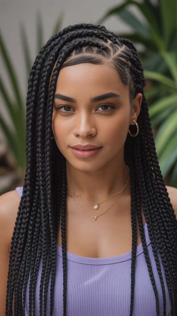 Jumbo Knotless Braids with Side Part Highlight Placement