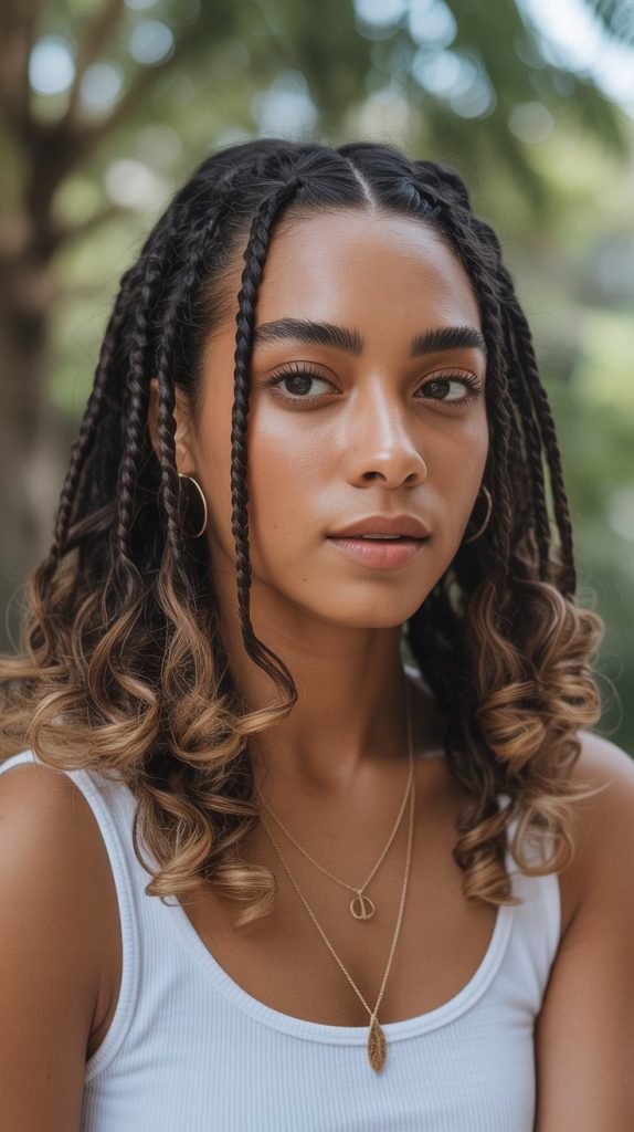 Messy Boho Side Part Braids with Curly Ends