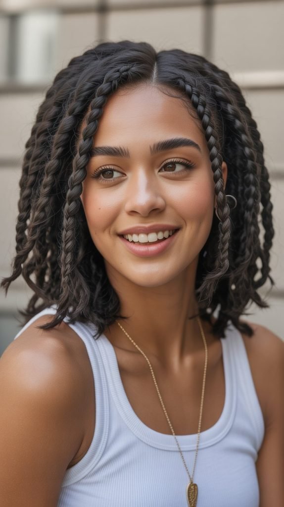  Medium Length Boho Side Part Braids with Bouncy Texture