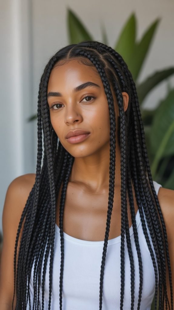  Medium Length Jumbo Knotless Braids with Balanced Proportions