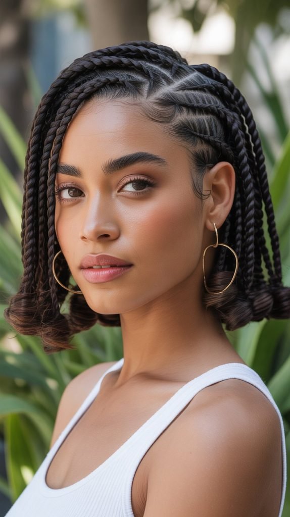 Short Boho Side Part Braids with Textured Ends