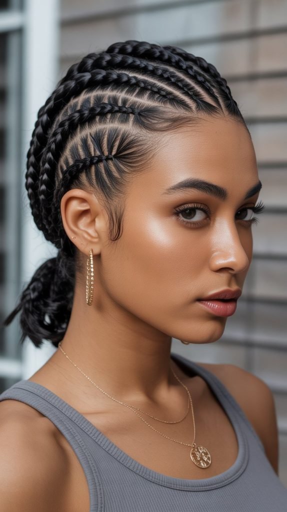 Short Side Part Knotless Braids Ponytail with Chic Appeal