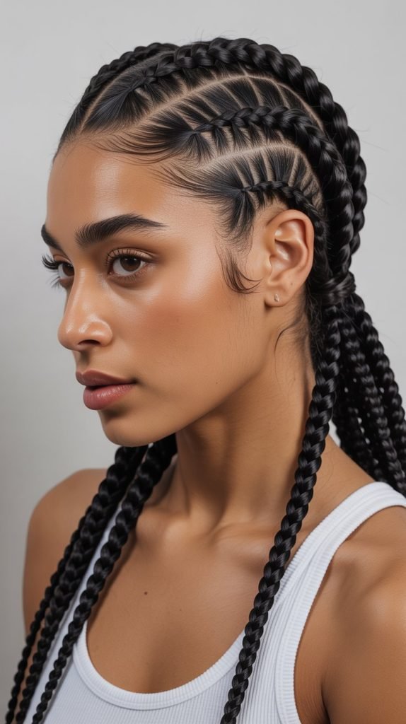 Side Part Knotless Braids Ponytail with Twisted Base