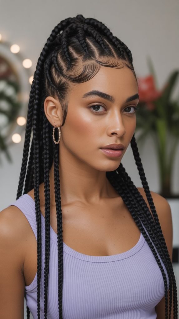  Side Part Knotless Braids Ponytail with Crown Volume
