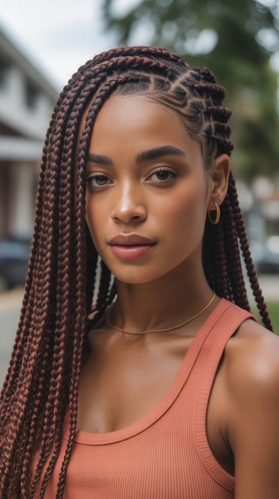 Side Part Knotless Braids with Bantu Knot Curls