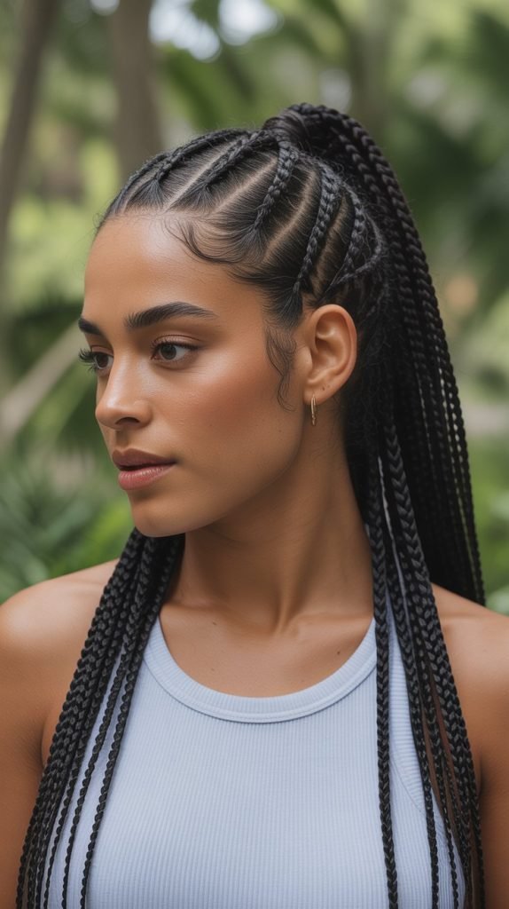  Side Part Knotless Braids Ponytail with Natural Movement