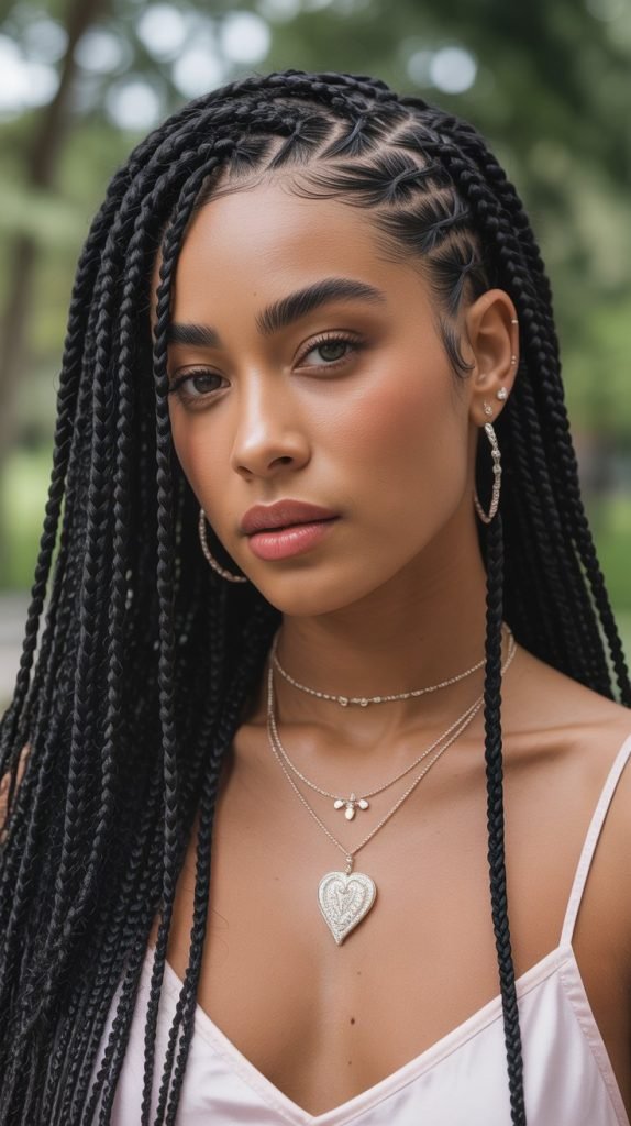  Side Part Knotless Braids with Goddess Curls