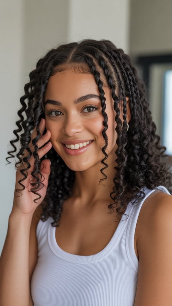 Side Part Knotless Braids with Spring Curls