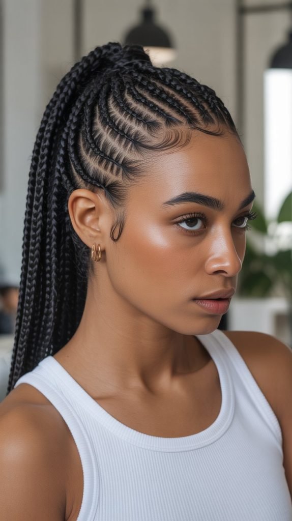 Side Part Knotless Braids Ponytail with Organic Flow