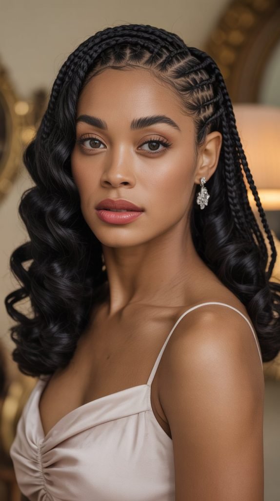 Side Part Knotless Braids with Vintage Hollywood Curls