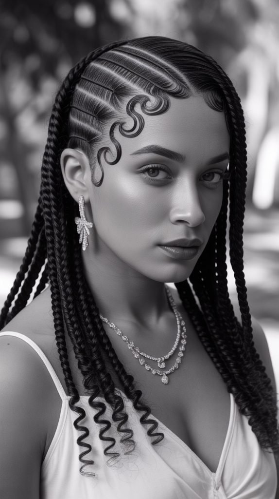 Side Part Knotless Braids with Finger Wave Curls