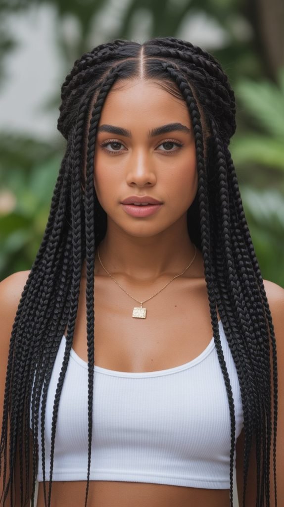 Side Part Jumbo Knotless Braids with Crown Volume