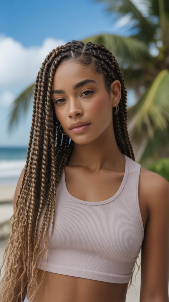 Side Part Knotless Braids with Beachy Curls