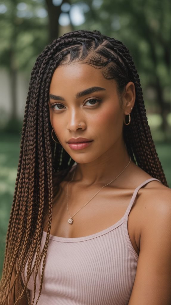  Side Part Knotless Braids with Romantic Curls