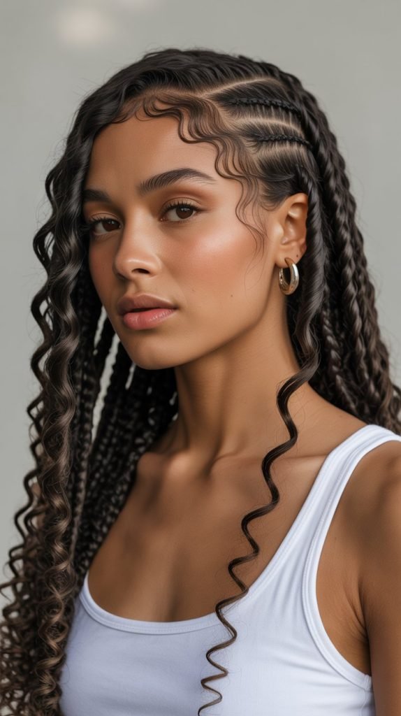  Side Part Knotless Braids with Crimped Wave Curls