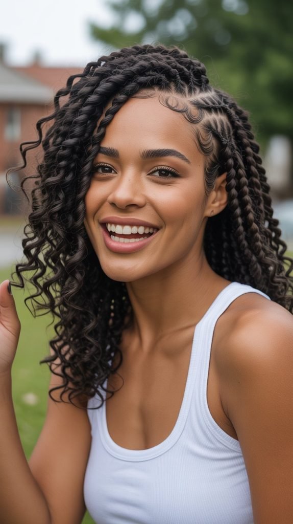 Side Part Knotless Braids with Bouncy Curls