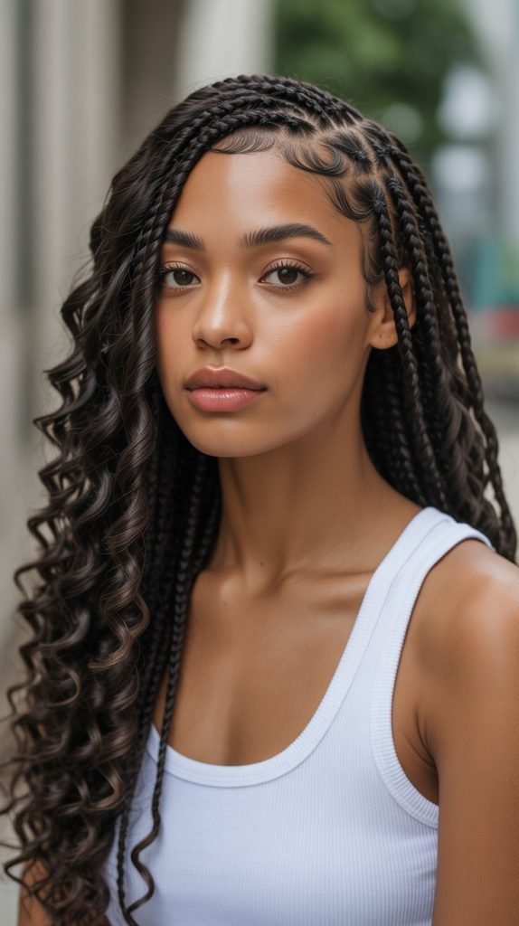 Side Part Knotless Braids with Body Wave Curls