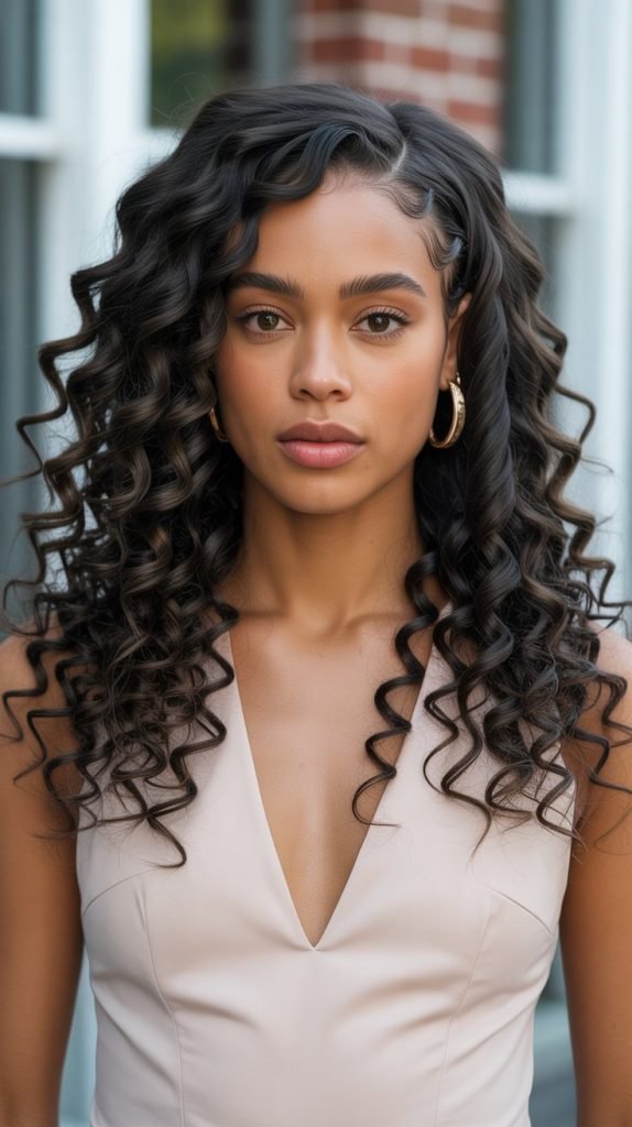  Side Part Knotless Braids with Voluminous Loose Curls