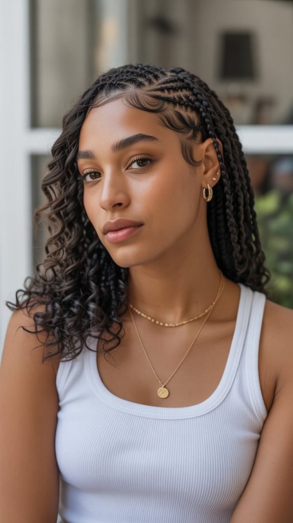 Side Part Knotless Braids with Loose Wave Curls