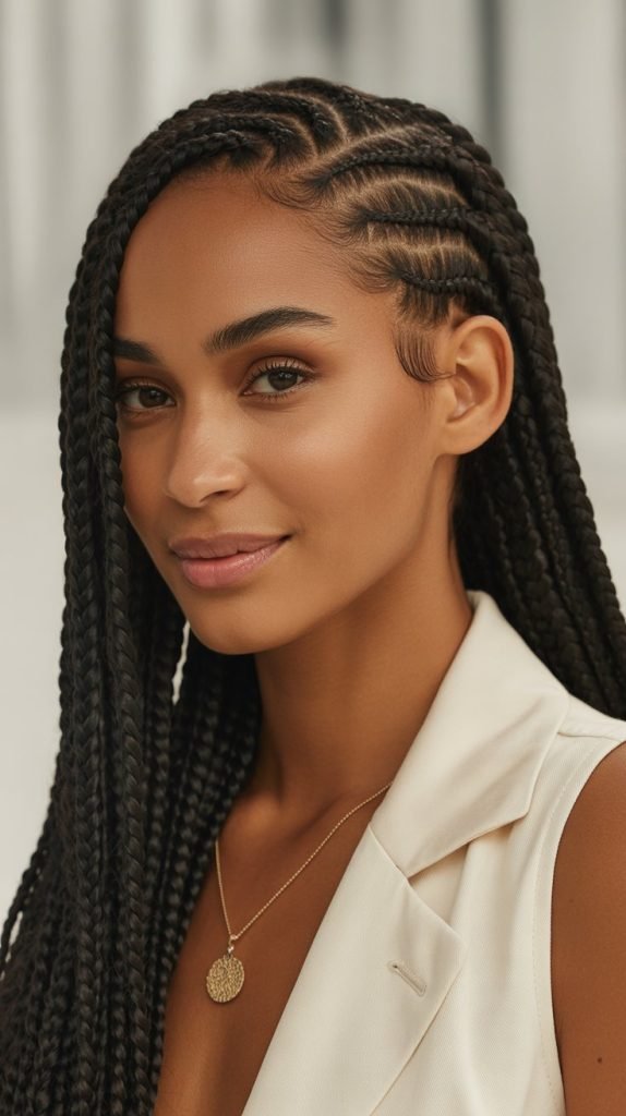 Sleek Boho Side Part Braids with Polished Finish