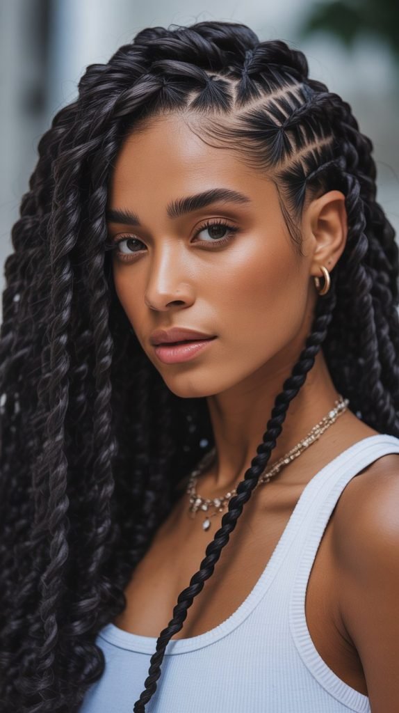 Chunky Side Part Knotless Braids with Voluminous Curls