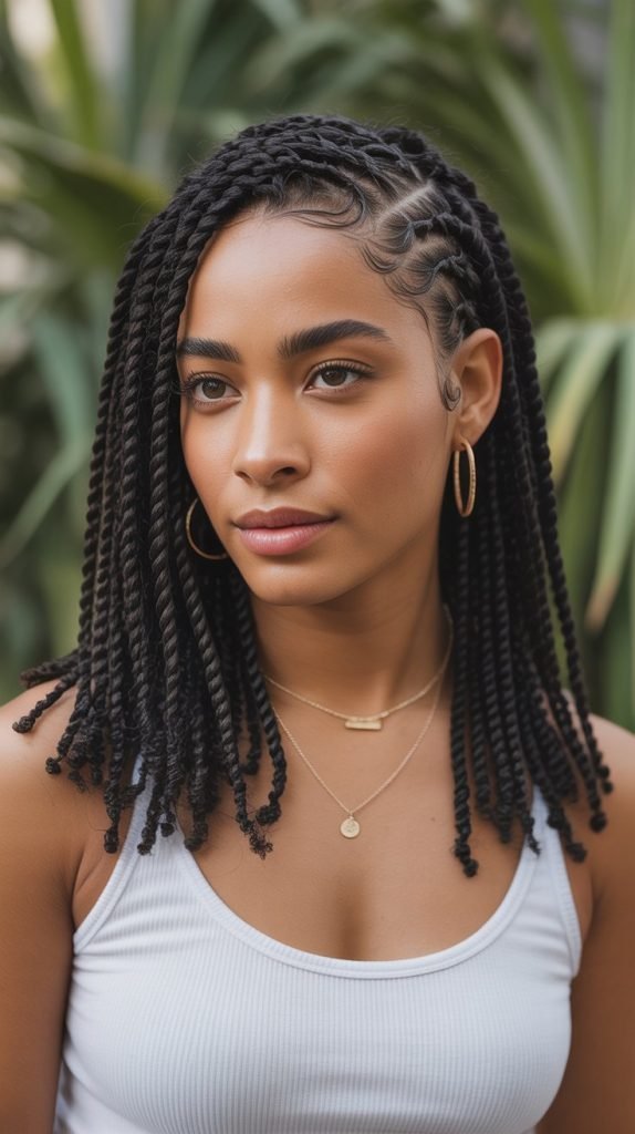  Wavy Boho Side Part Knotless Braids with Face-Framing Layers