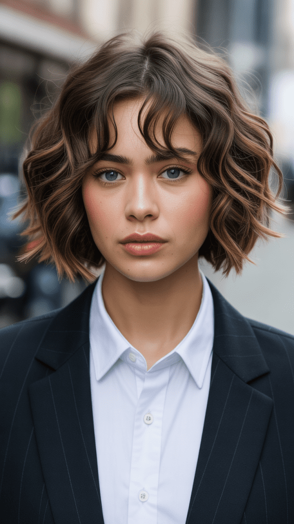 Wavy Bob with Asymmetrical Bangs