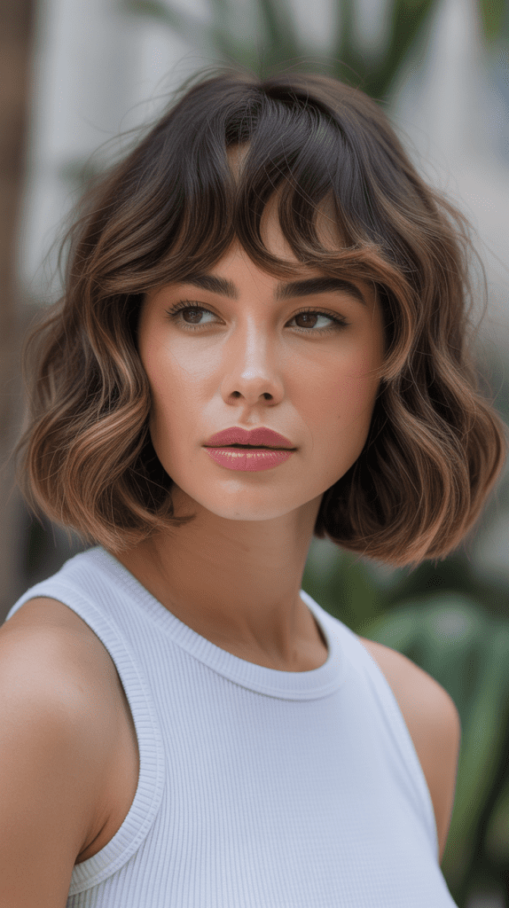 Wavy Lob with Rounded Bangs