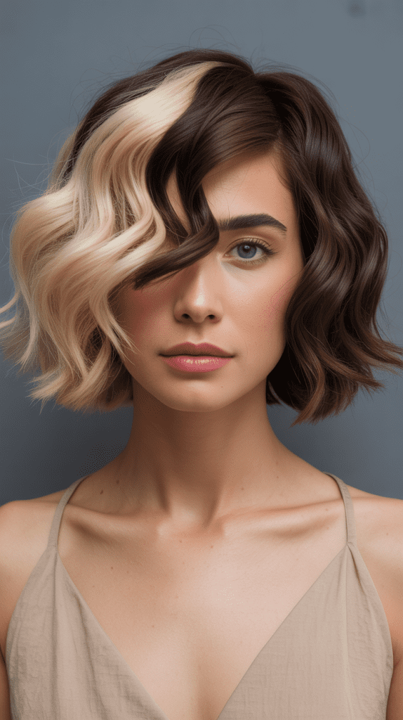 Wavy Asymmetrical Bob with Angled Bangs