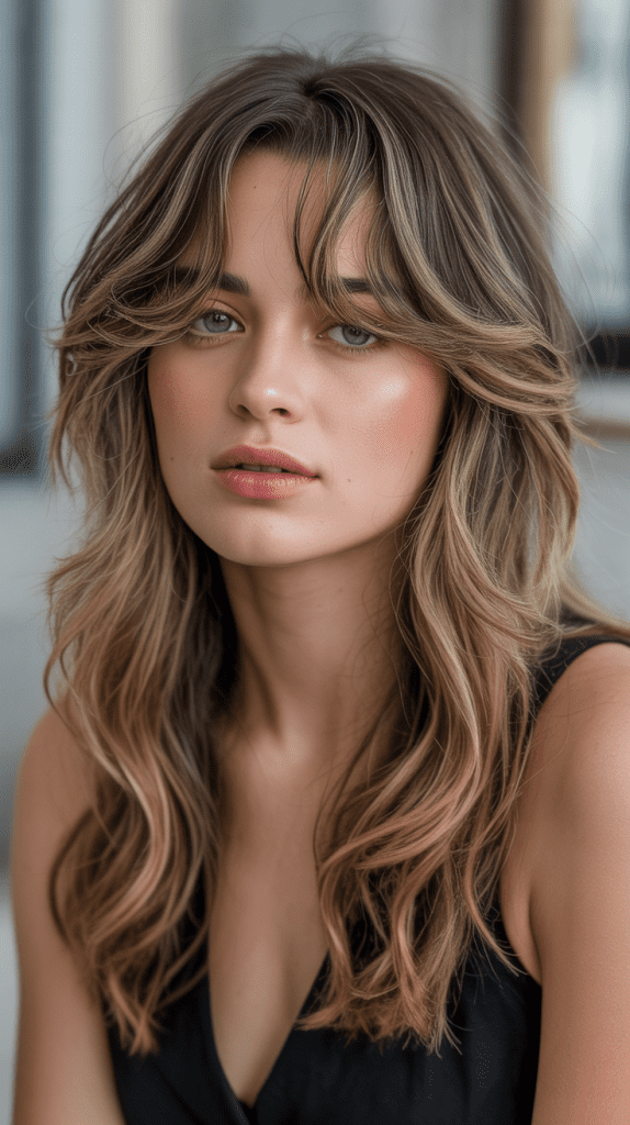 Long Wavy Layers with Peek-a-Boo Bangs