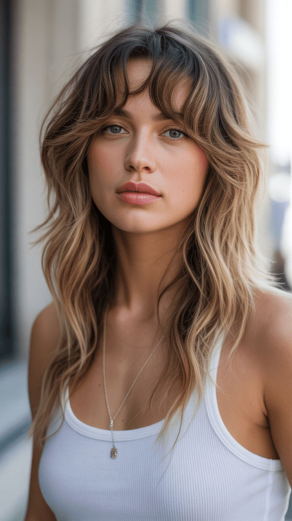 Long Beach Waves with Choppy Bangs