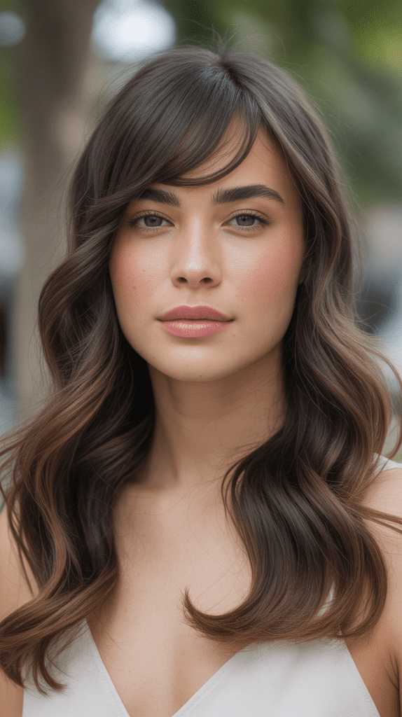  Long Wavy Cut with Side-Parted Bangs