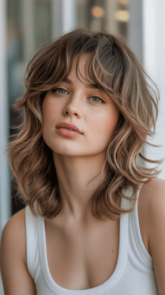 Medium Wavy Layers with Choppy Bangs