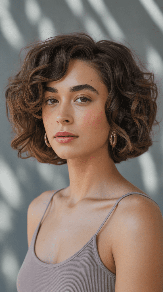 Curly French Bob with Side Part