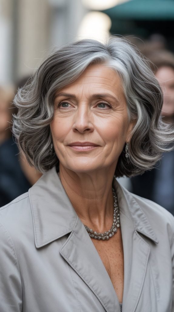 Wavy Bob with Natural Gray Integration