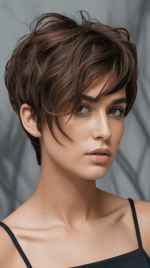 Asymmetrical Wavy Pixie with Angular Bangs