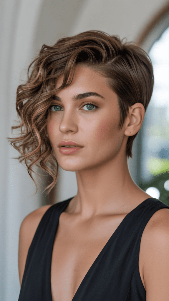  Curly Pixie with Deep Side Part Drama