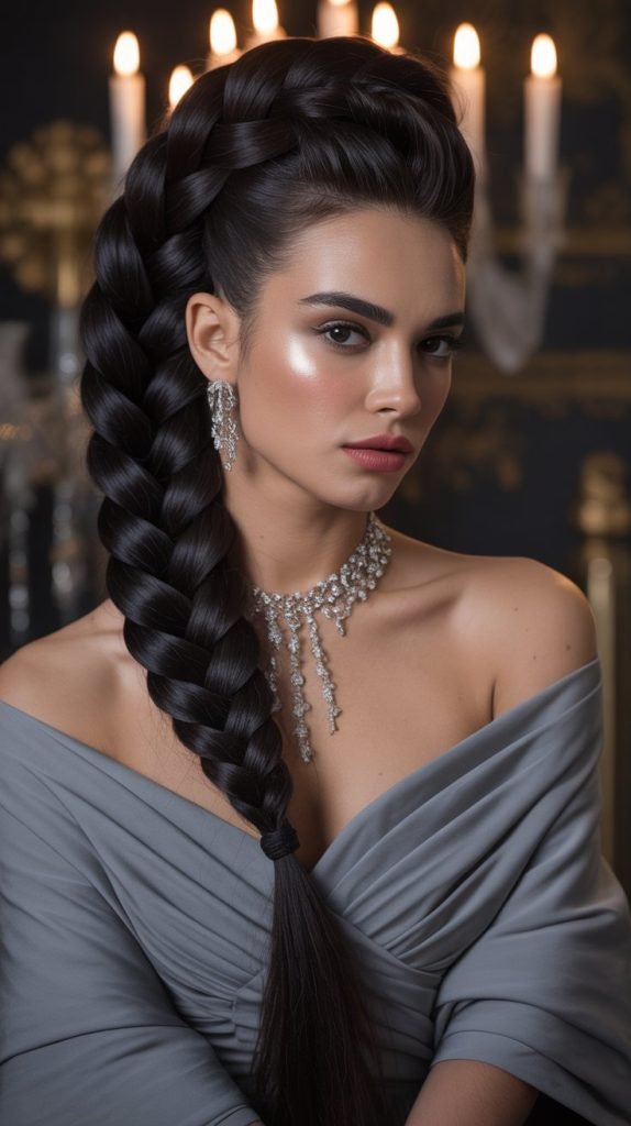 Midnight Black Braided Updo
