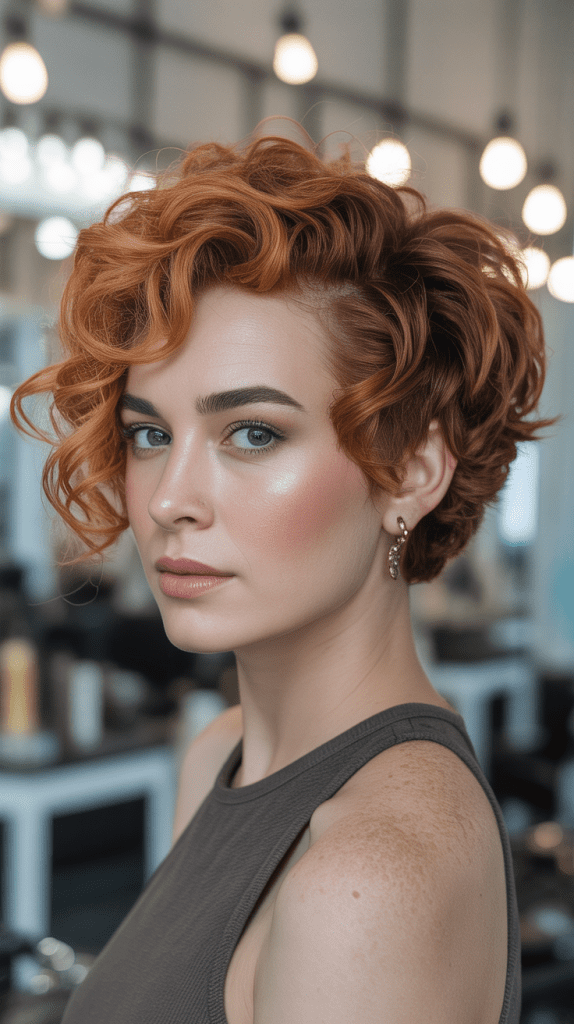 Asymmetrical Curly Pixie with Texture Contrast