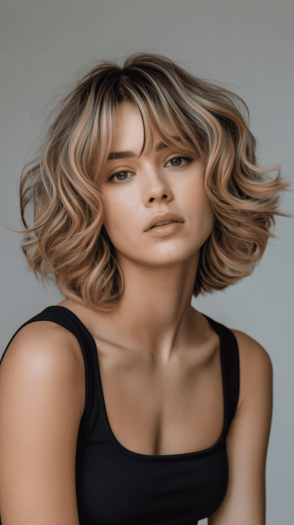 Stacked Bob with Curtain Bang Layers