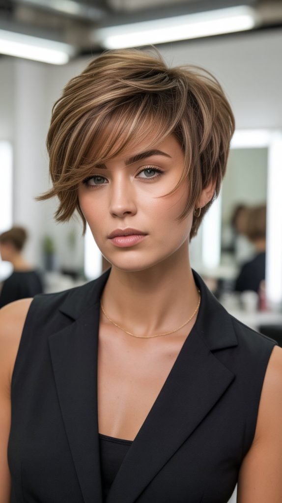 . Voluminous Pixie with Long Side Bangs