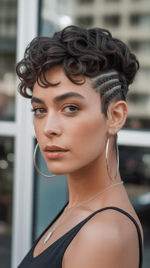 Curly Pixie with Braided Accent Details