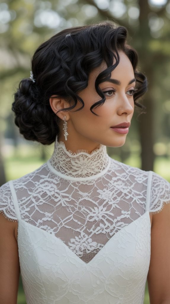 Low Curly Bun with Textured Finish