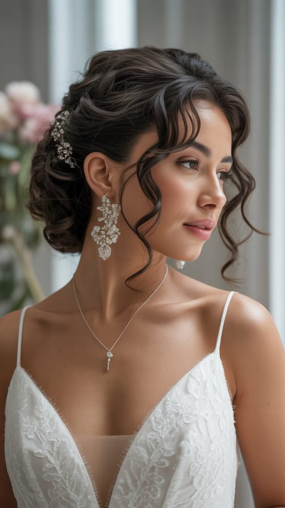 Romantic Curly Updo with Face-Framing Tendrils