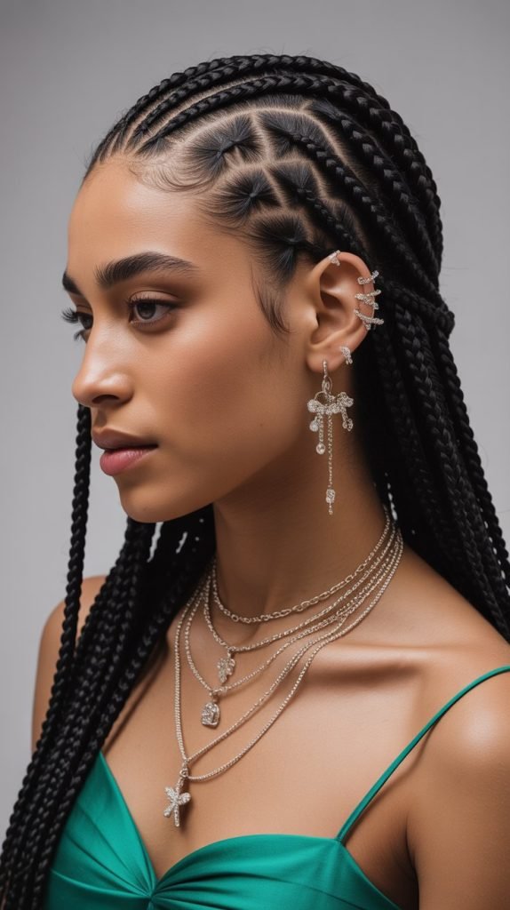 Side Part Fulani Braids with Hair Jewelry