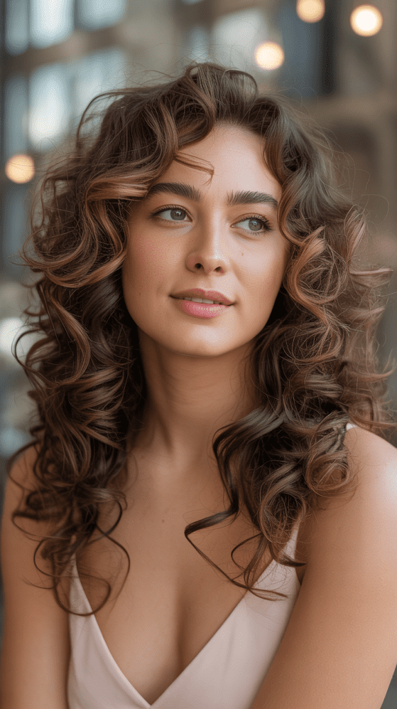 Long Curly Layers with Face-Framing