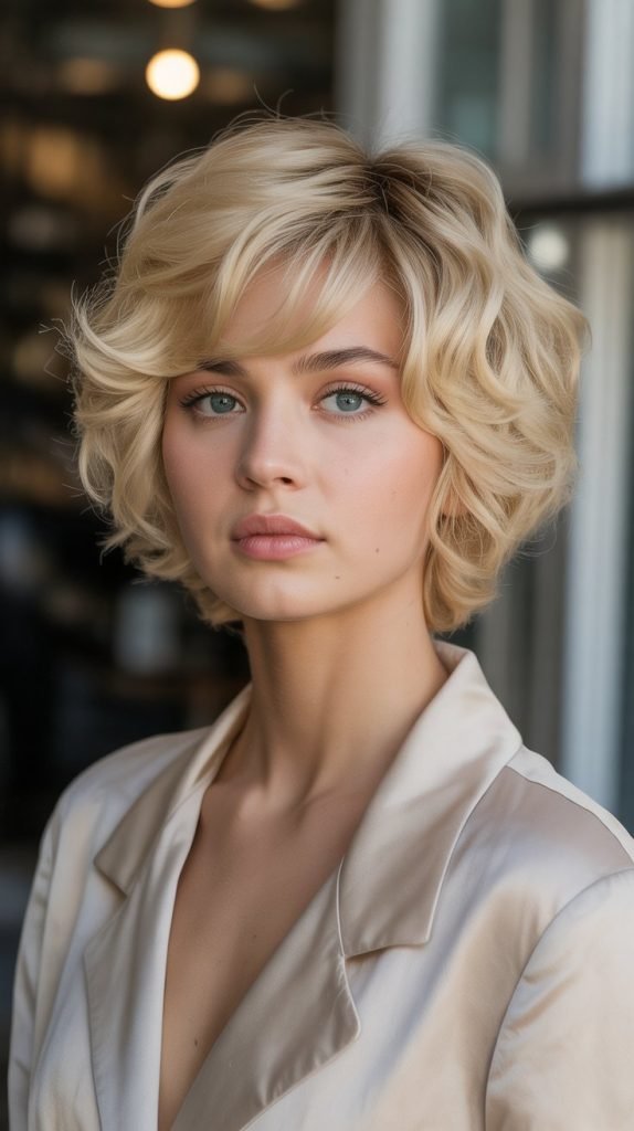 Champagne Blonde Voluminous Wavy Pixie